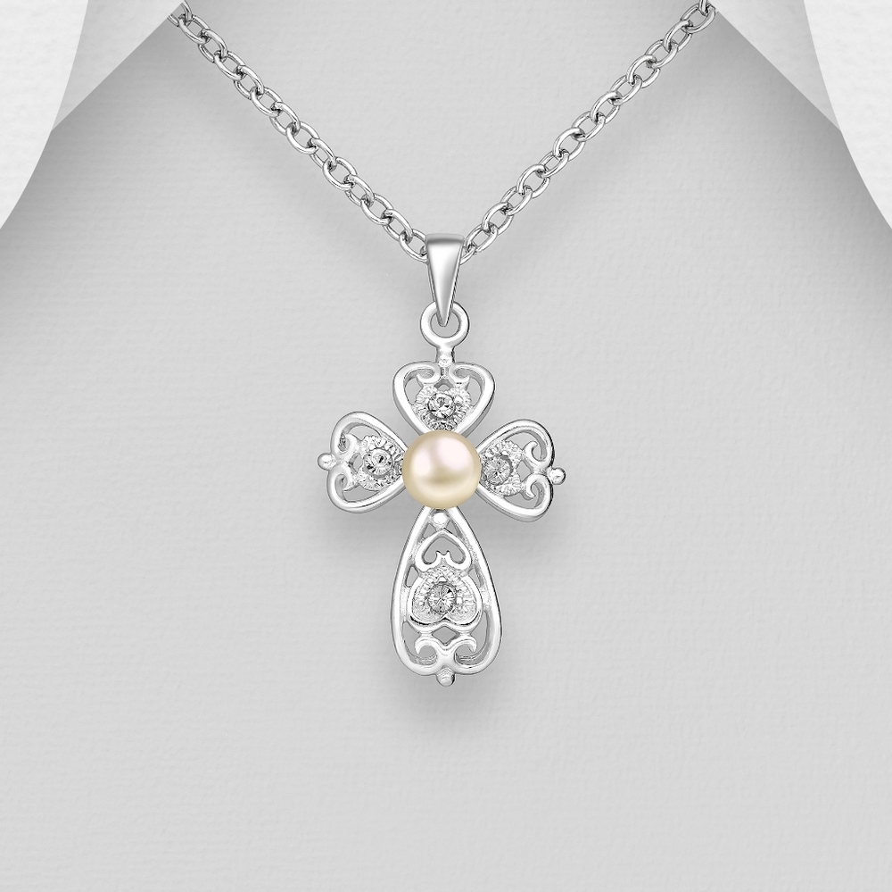 Cross with cream pearl